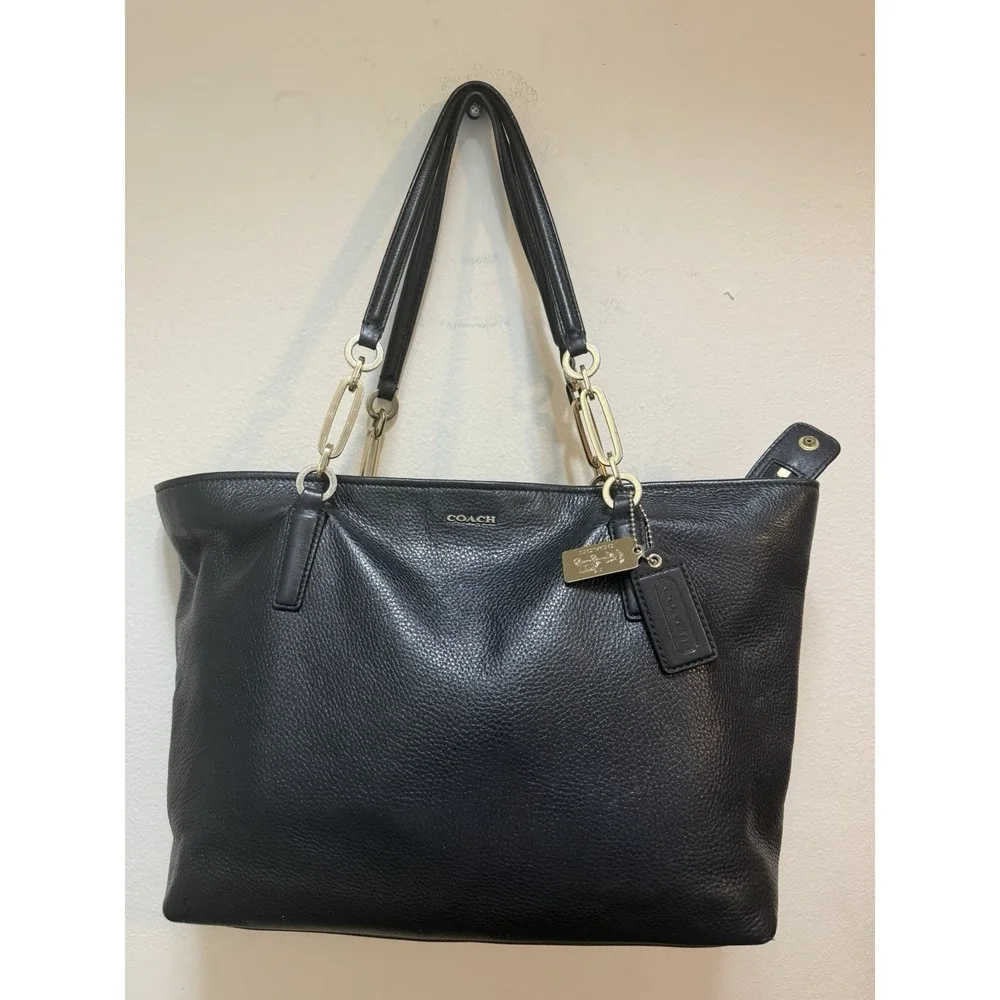 COACH 26769 Madison Black Pebbled Leather Tote Bag, Gold Tone Hardware, 2 TAGS